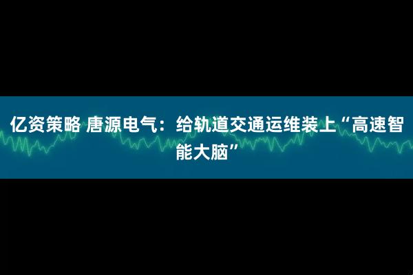 亿资策略 唐源电气:给轨道交通运维装上“高速智能大脑”
